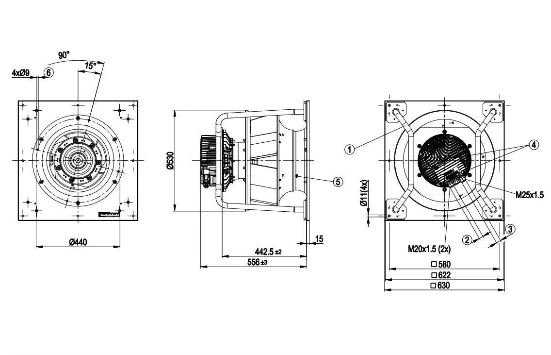 Ebmpapst K3G450-PB24-01/F01 Cooling Fan AC 400V 5250W φ450MM AHU Centrifugal Fan