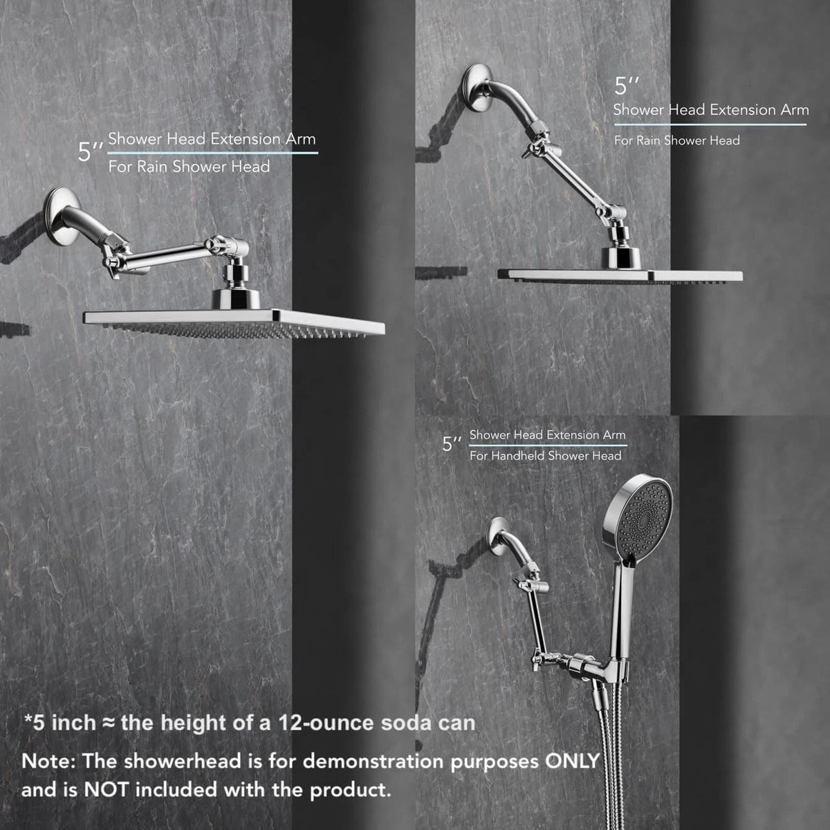 5 Inch Adjustable Shower Head Extension Arm with Locking, Chrome