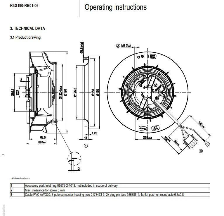 Ebmpapst R3G190-RB01-06 Centrifugal Fan 200~240VAC 44W 0.43A Cabinet Cooling Fan