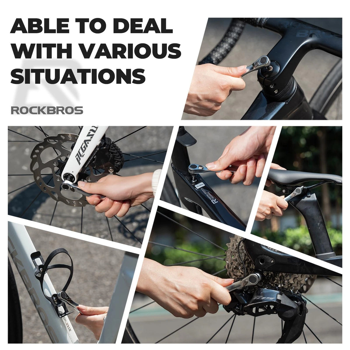 ROCKBROS Bike Tool Kit, Portable Multitool with 7 Magnetic Black, Silver