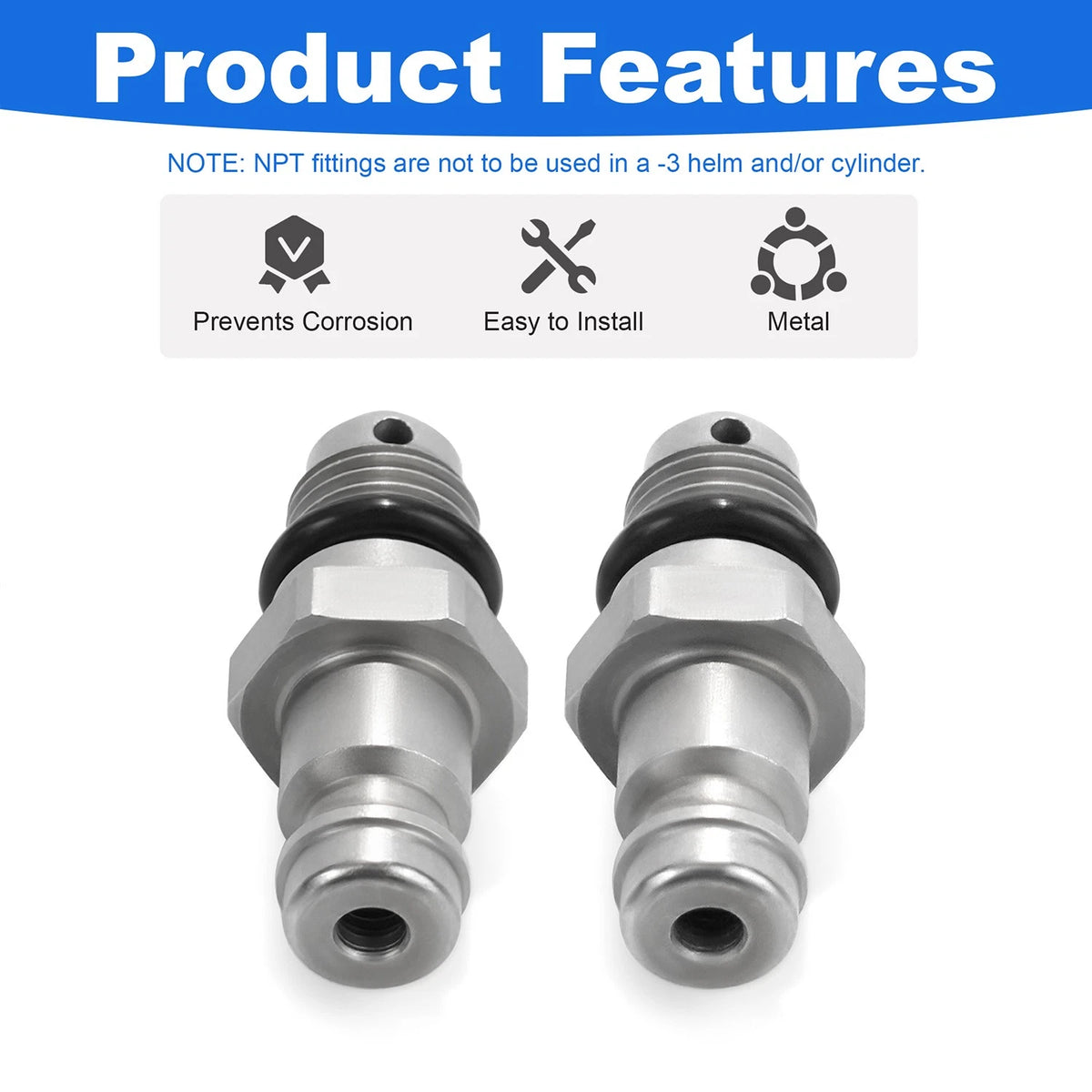 2PCS Front Mount Cylinder Bleed Fittings – 3/8" Compression,9/16"-24 Fine Thread