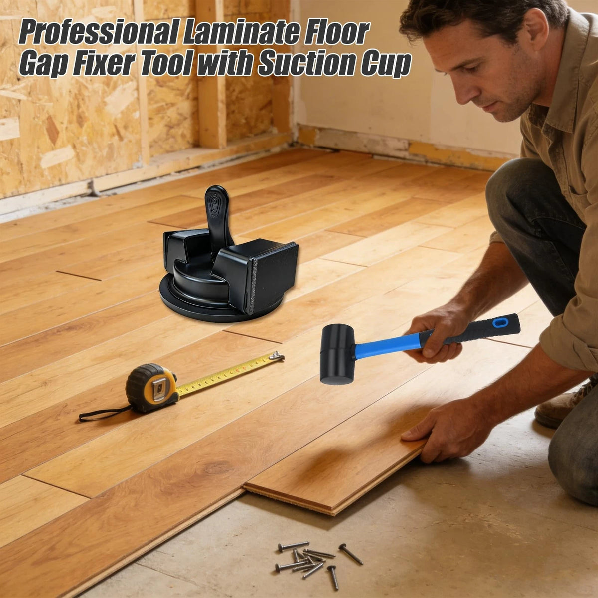 Floor Gap Fixer Tool with Mallet - for Vinyl,Laminate,Hardwood 118mm, black