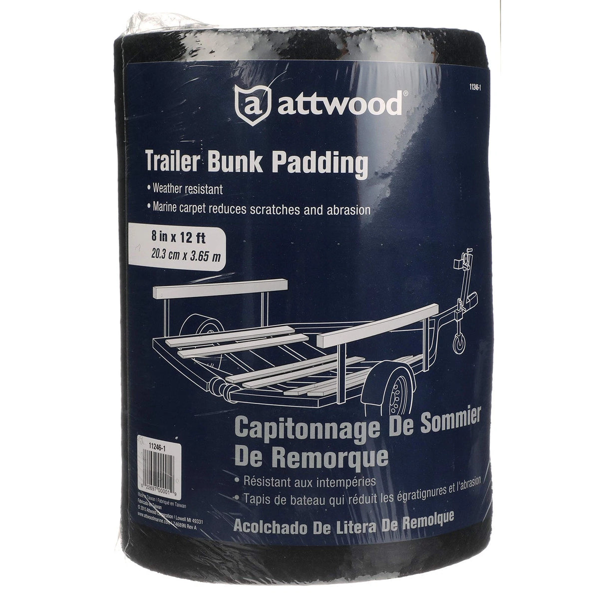 Attwood 11246-1 Trailer Bunk Padding, Weather-Resistant 8" Wide, Black