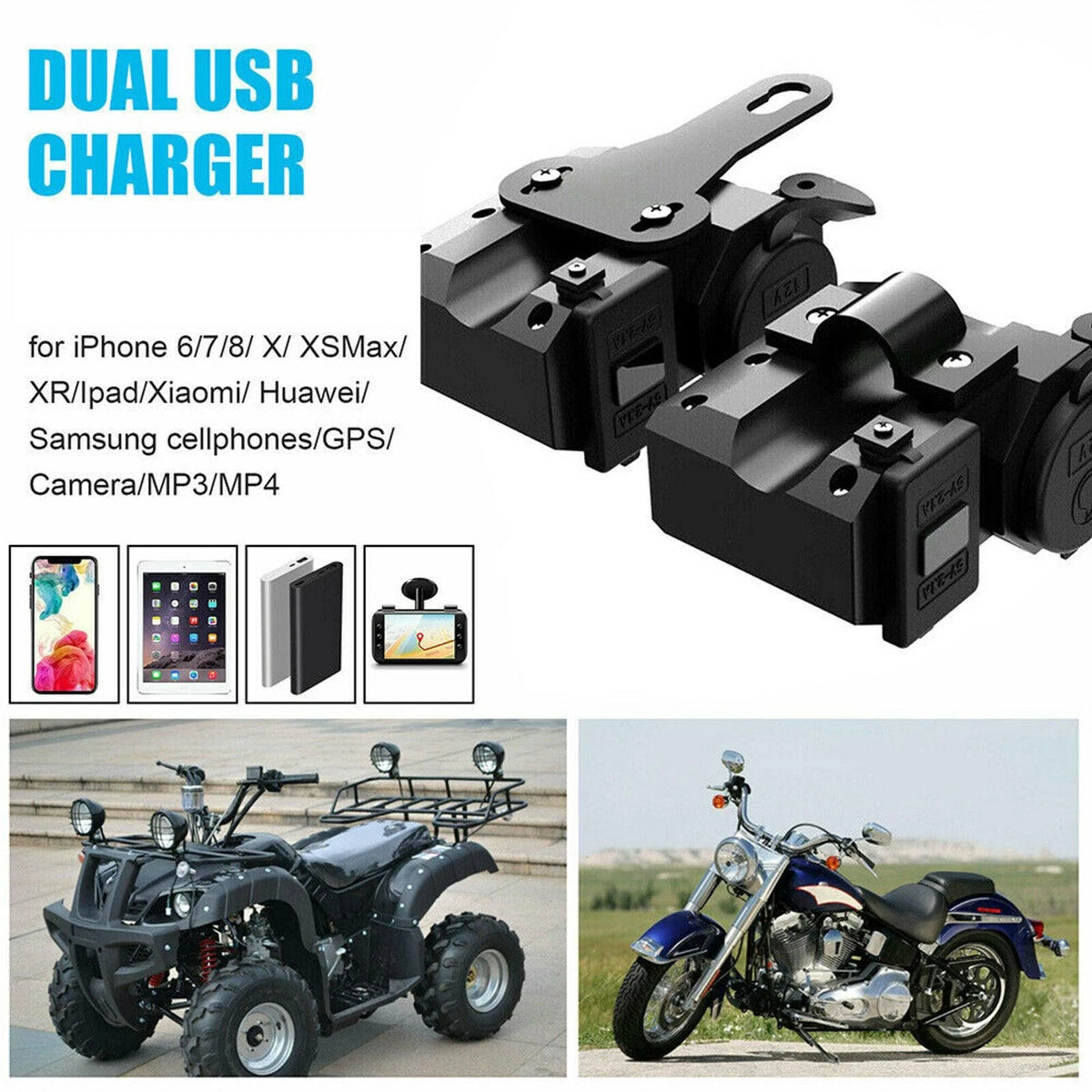 Motorcycle Cigarette Lighter 12V Dual USB Charger LED Digital Voltmeter Socket E