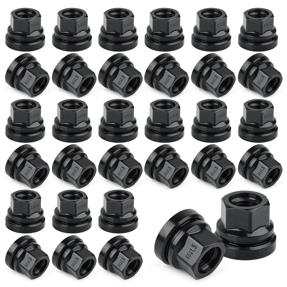 32PCS Black Wheel Lug Nuts 14x1.5 Flat Washer Fit Ford F250 F350 2003-2023