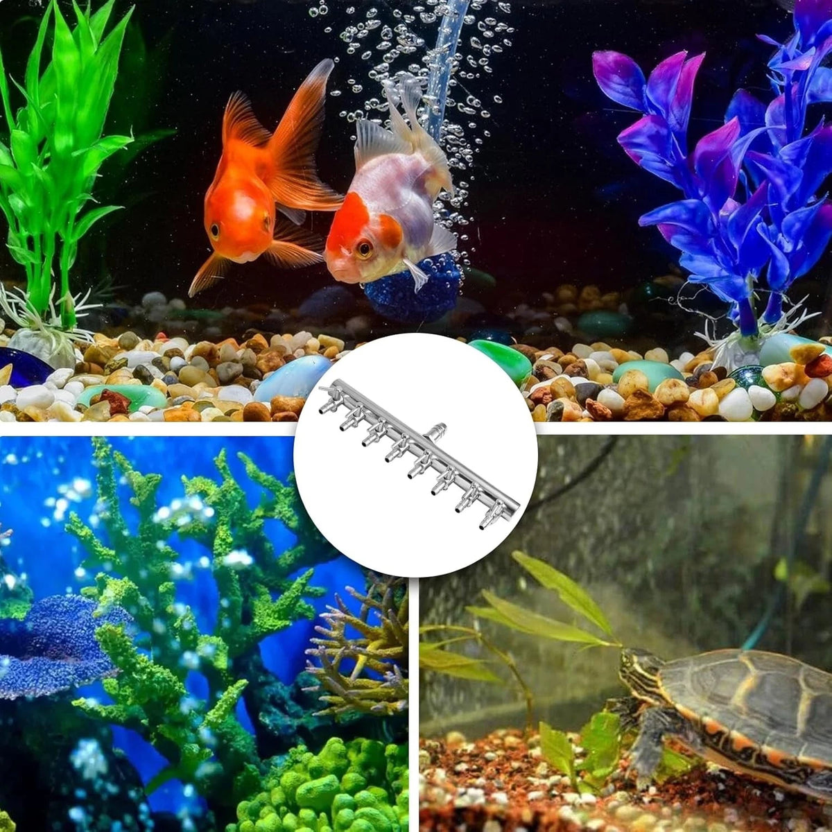 Aquarium Air Pump Valve, Line Splitter Metal Fish 8 Way, Silver