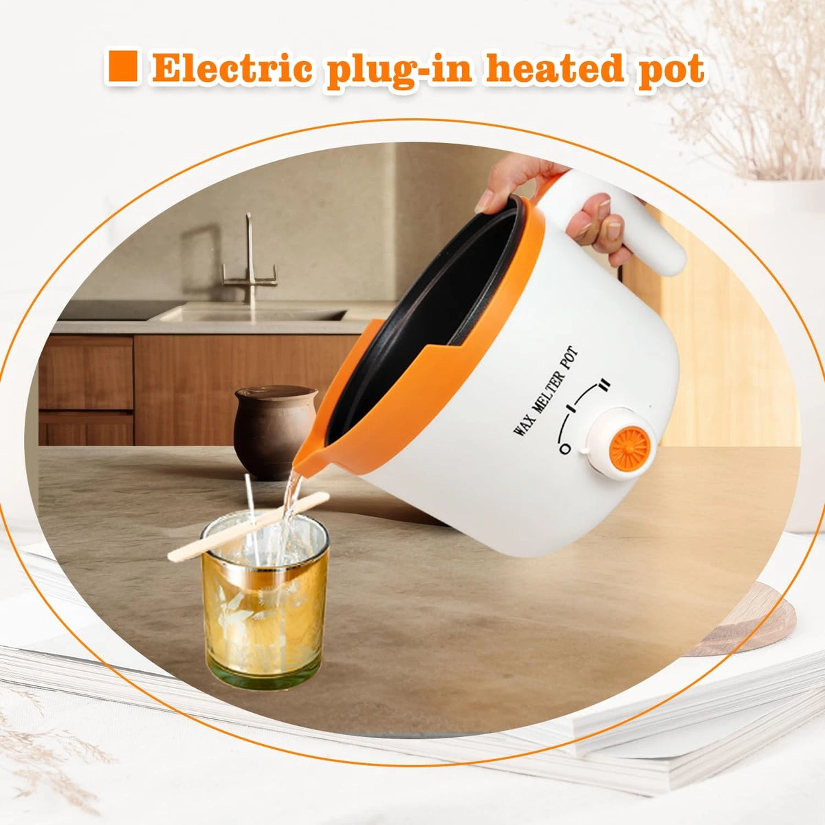 WcoDusak Candle Wax Melting Pot with Spout & Thermometer for Small, Orange