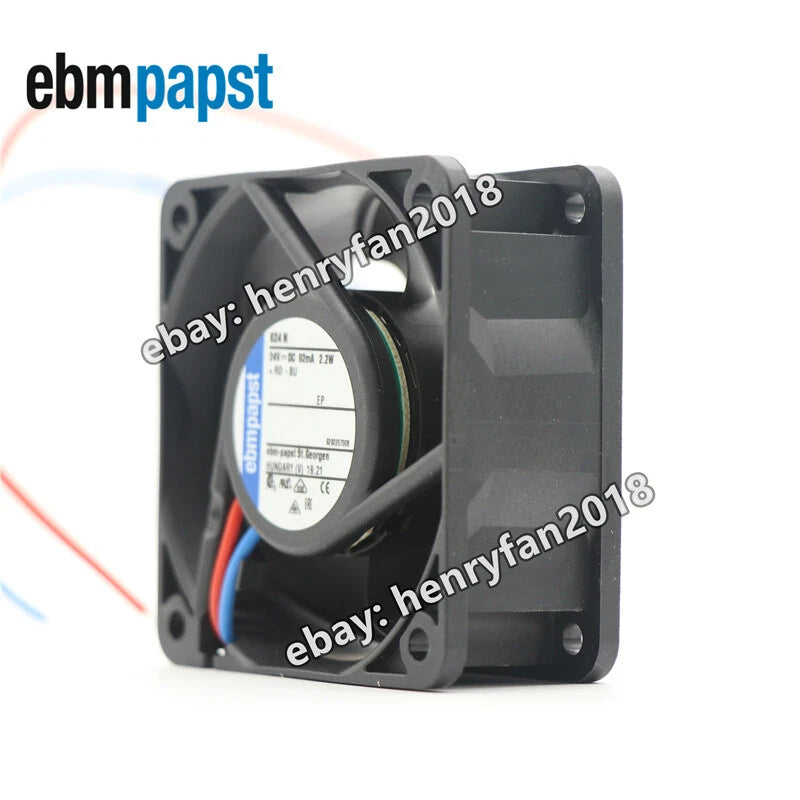 Ebmpapst 624N Axial Fan DC 24V 92mA 2.2W 60*60*25MM 2-wire 6100RPM Cooling Fan
