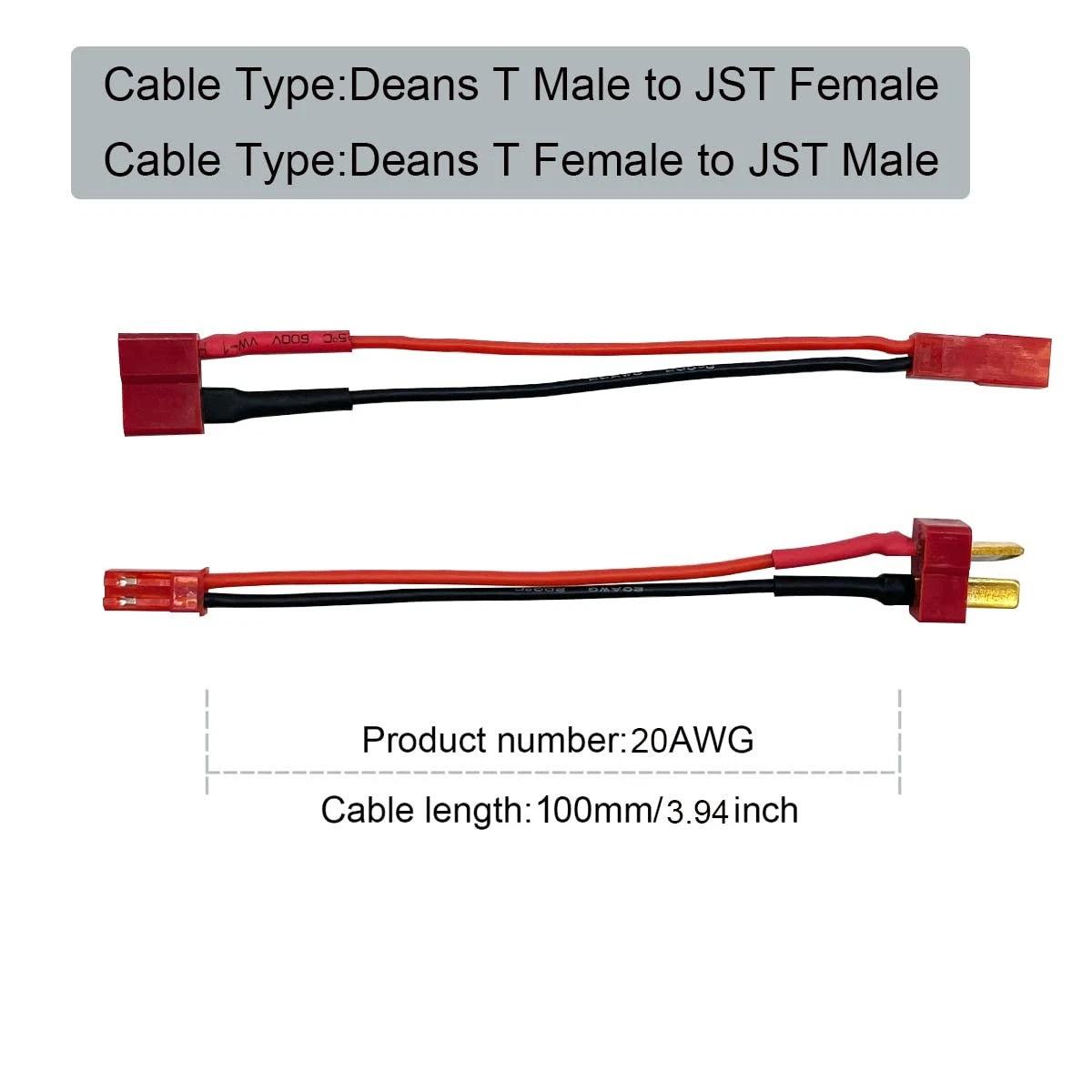 2Pairs T Plug to JST Connector Male Female with 20AWG 10cm Silicone Cable...