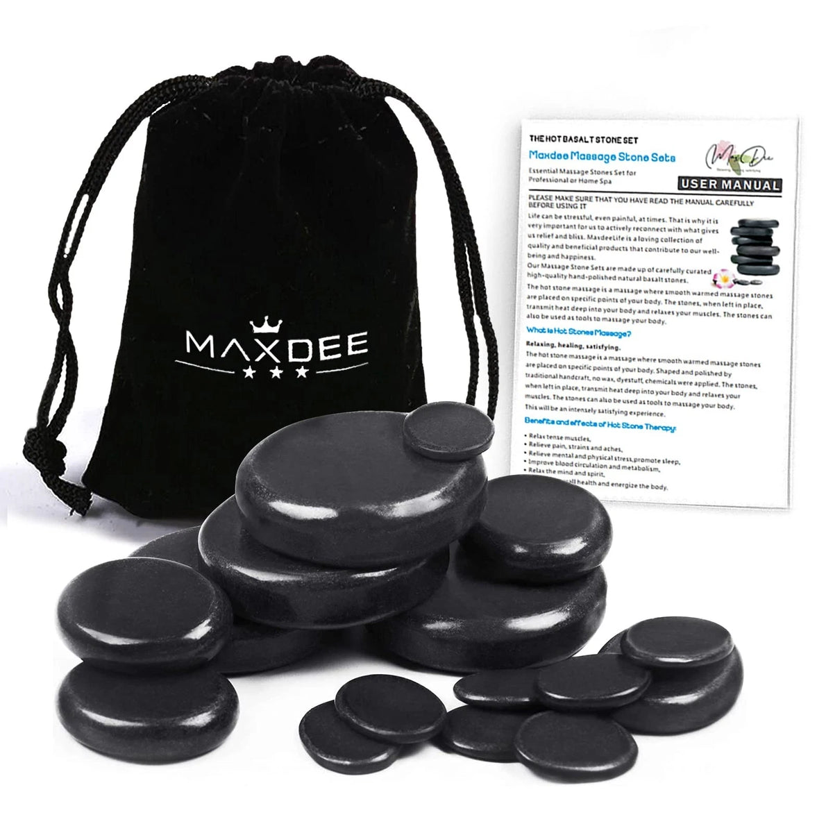 Maxdee Massage Stones Essential Hot for 6 PCS - 2.4 x Inch, Black