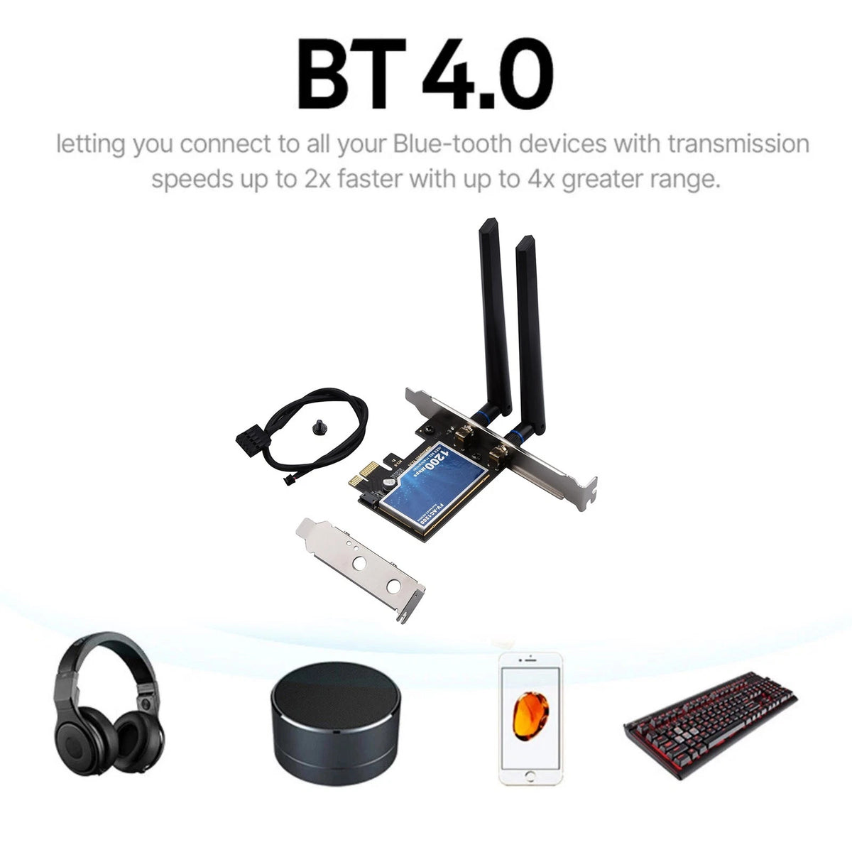 FV-AC1200 WiFi Adapter PCIe Dual Band 802.11ac Bluetooth 4.0 w/ 2 Antennas