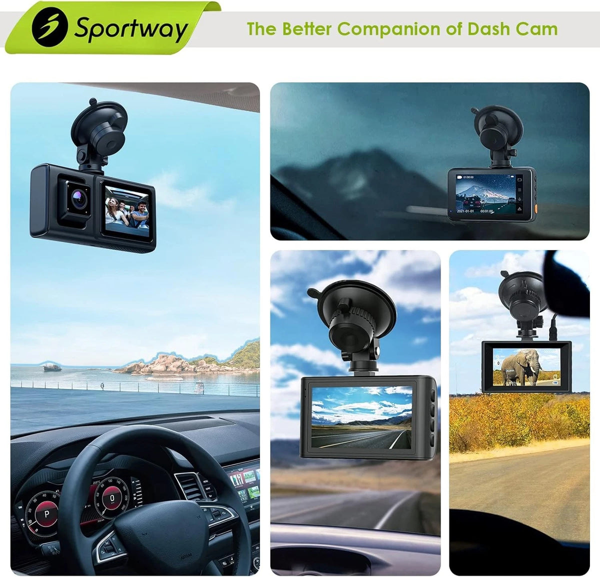 Sportway S504 Suction Cup Dash Cam Mount Holder (5th Gen) with 4pcs 360 Black