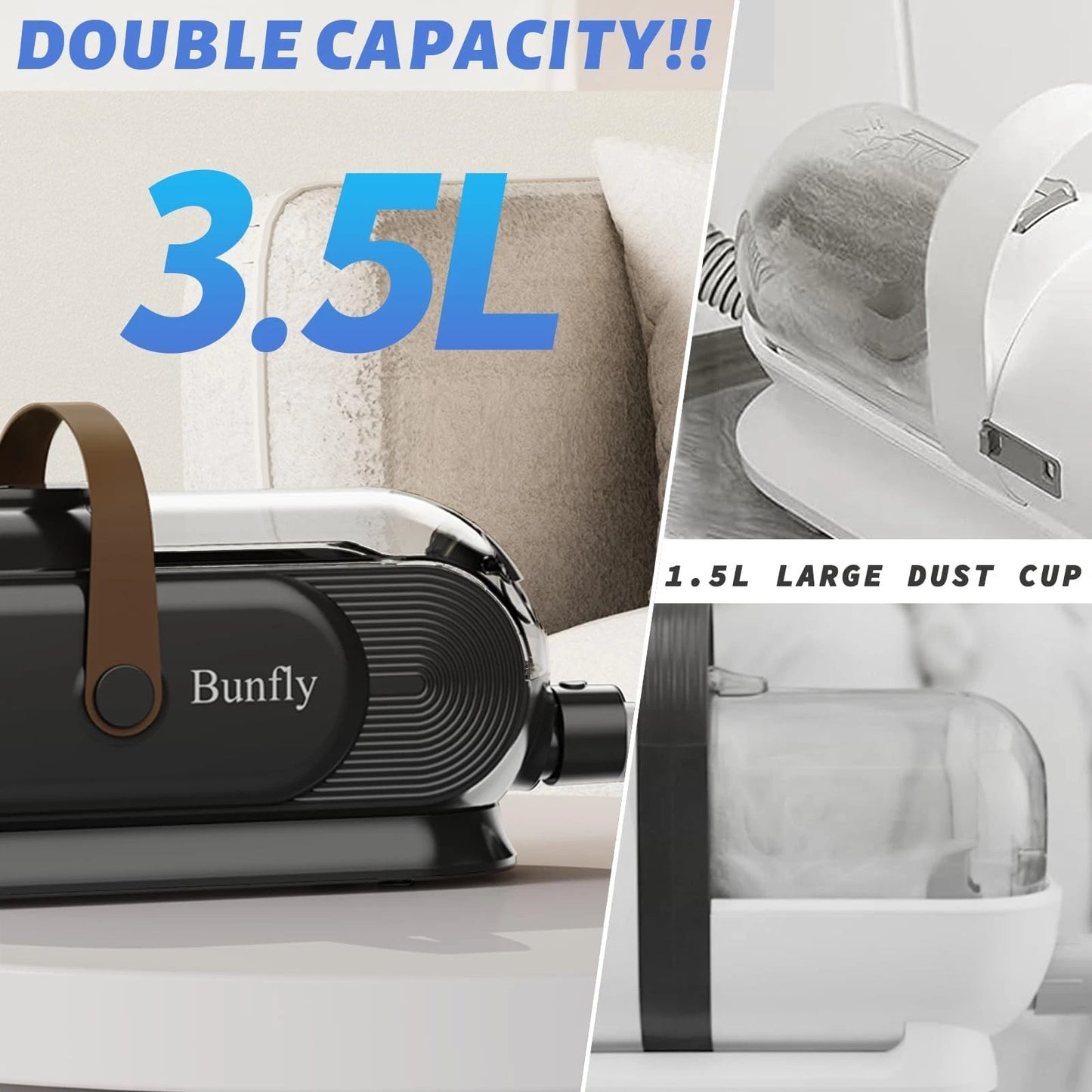 Bunfly Dog Grooming Kit with 13000kpa Strong 17.3*13.8*7.9 Inch, Black&brown