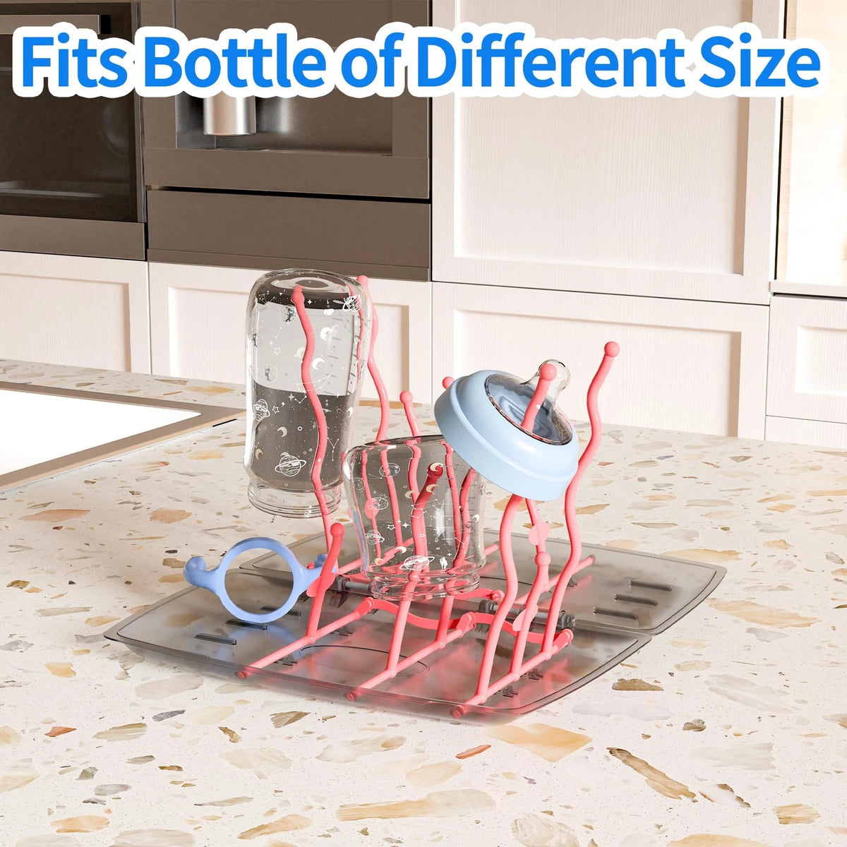 Travel Baby Bottle Drying Rack with Brush,Nipple Brush,Straw Pink