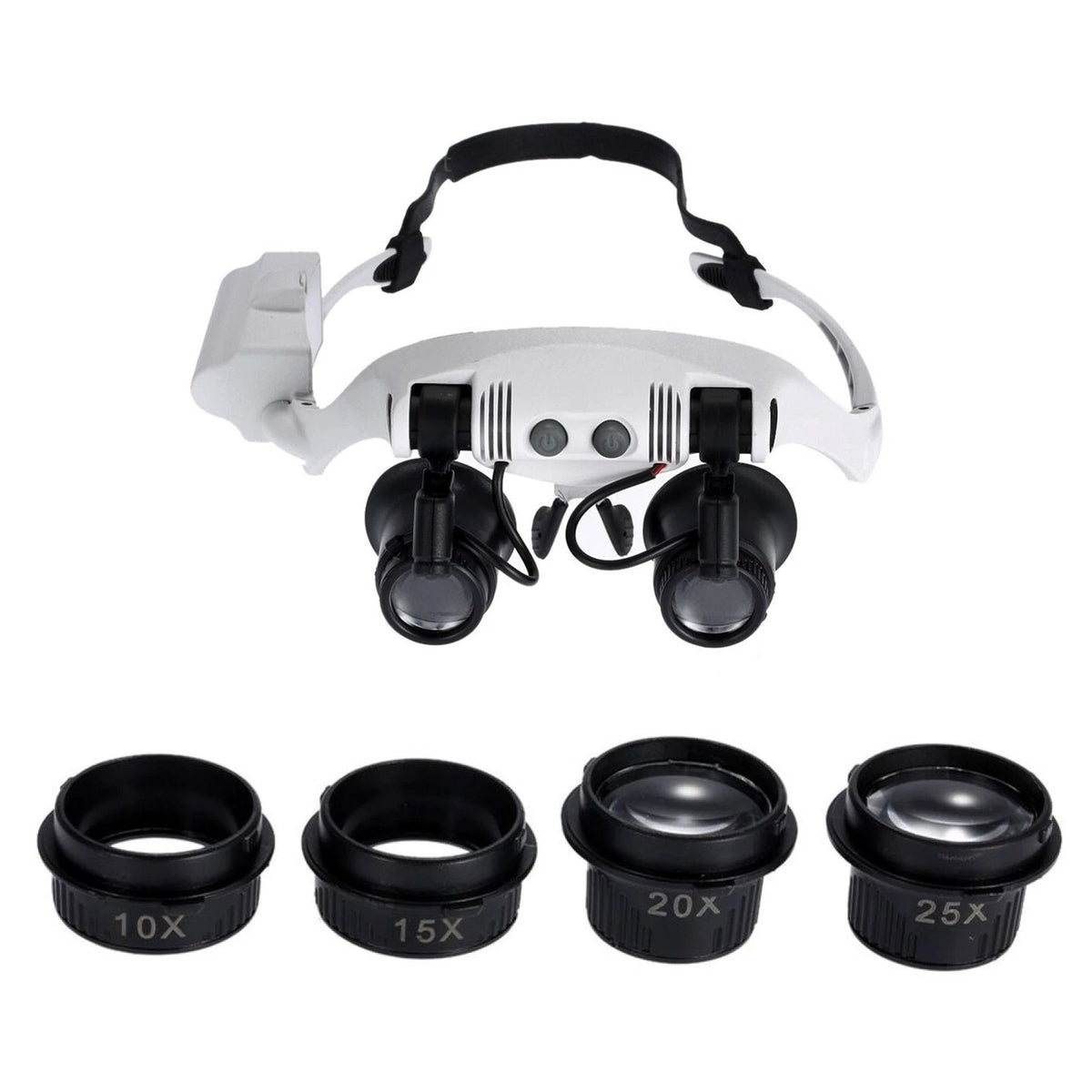 Double Eye Jewelry Watch Repair Magnifier Loupe Glasses W/ LED Light 8 Lens