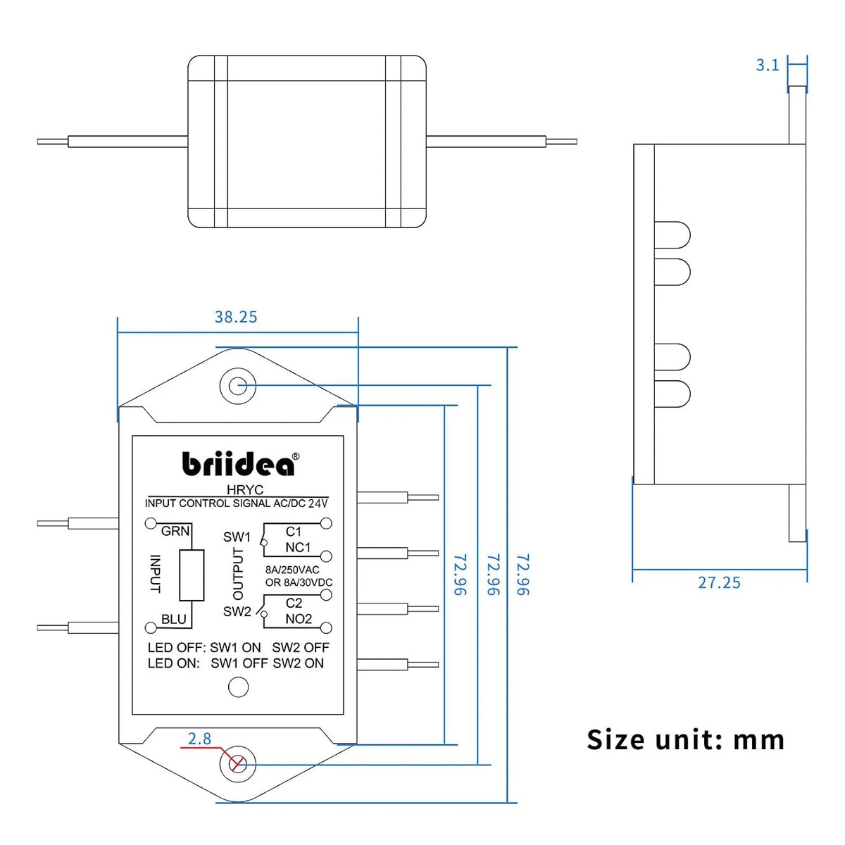 DPST 1NO 1NC 8Amp Power Relay Module, Briidea 24V AC/DC Control...