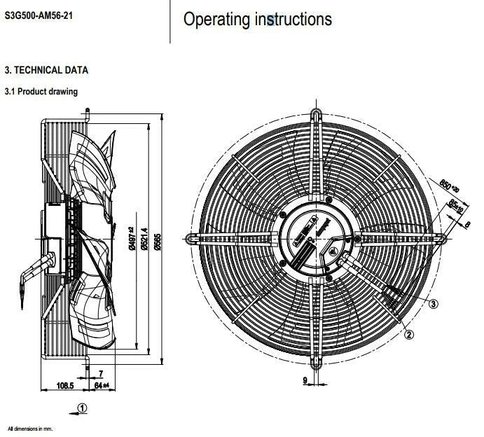ebmpapst S3G500-AM56-21 axial fan 230V 1420RPM 750W IP54 Cooling fan