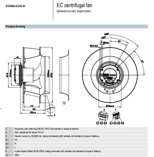 Ebmpapst R3G400-AC30-61 M3G084-FA 230V 380W FFU Cooling Fan with Speed control