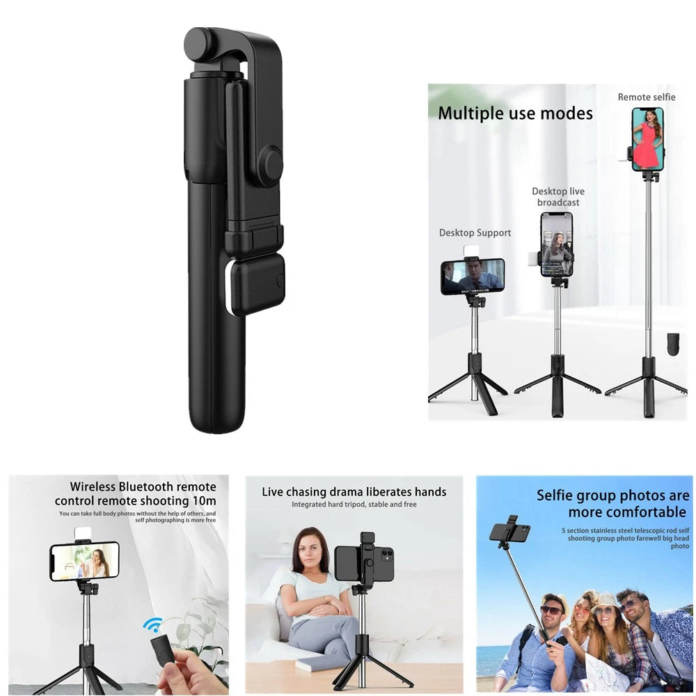 Smartphone Selfie Stick Wireless Bluetooth Rotating 360° Remote LED Highlight
