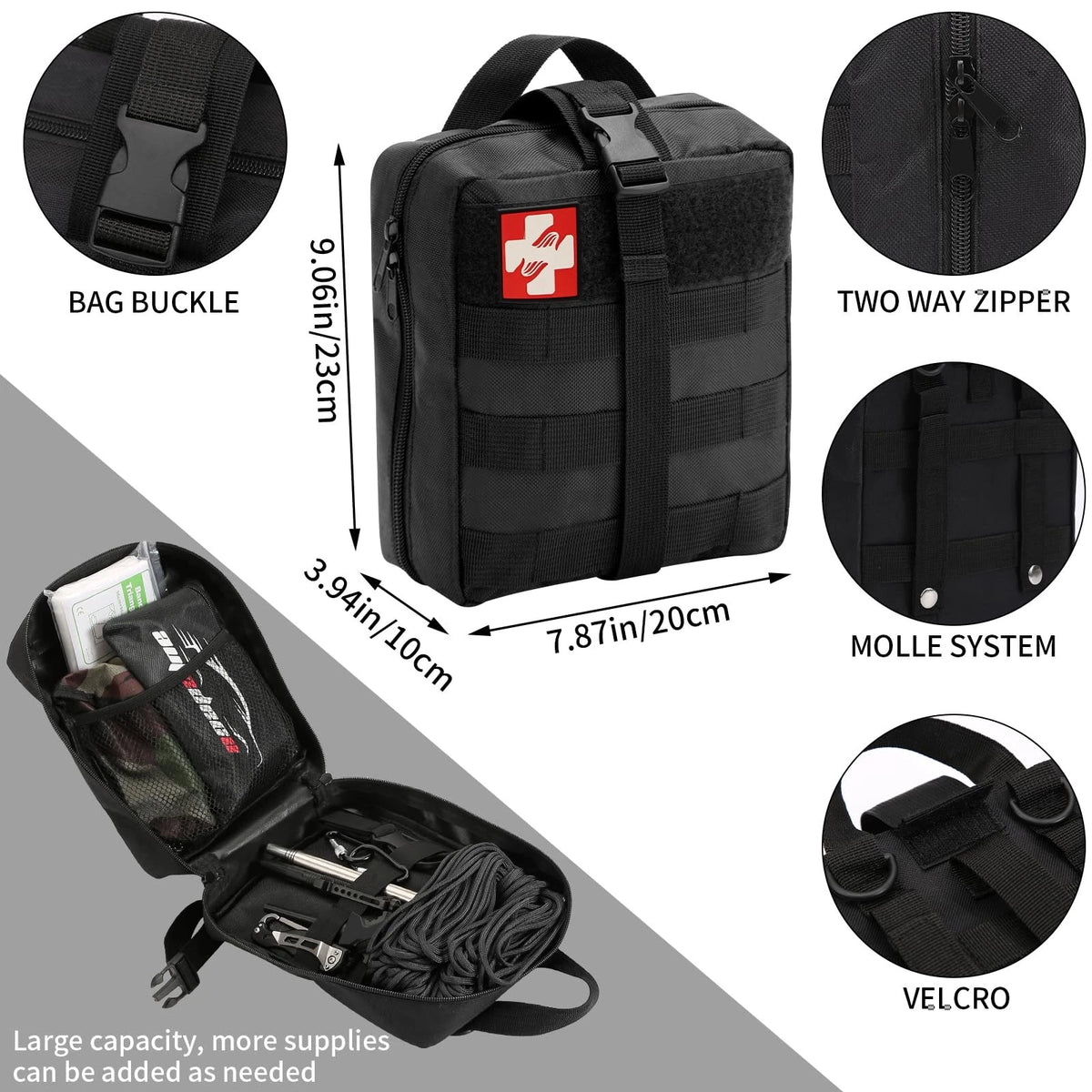 GPUSFAK Emergency Survival Kit and First Aid Kit, Camping Black