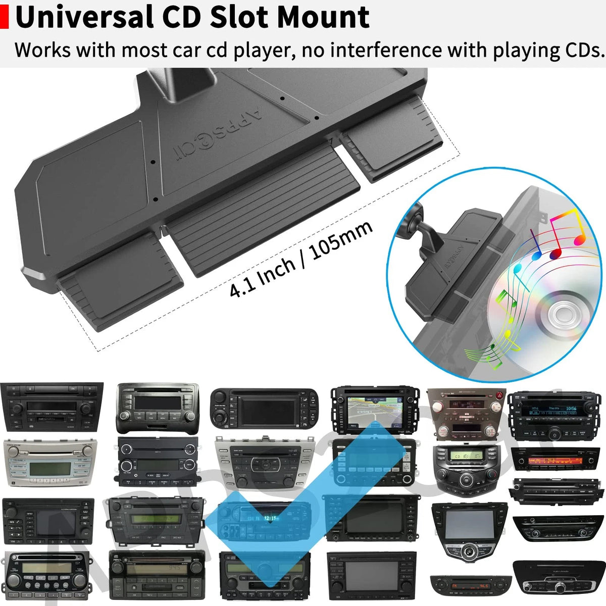 APPS2Car Sturdy CD Slot Phone Mount with One Hand Operation Medium, Black