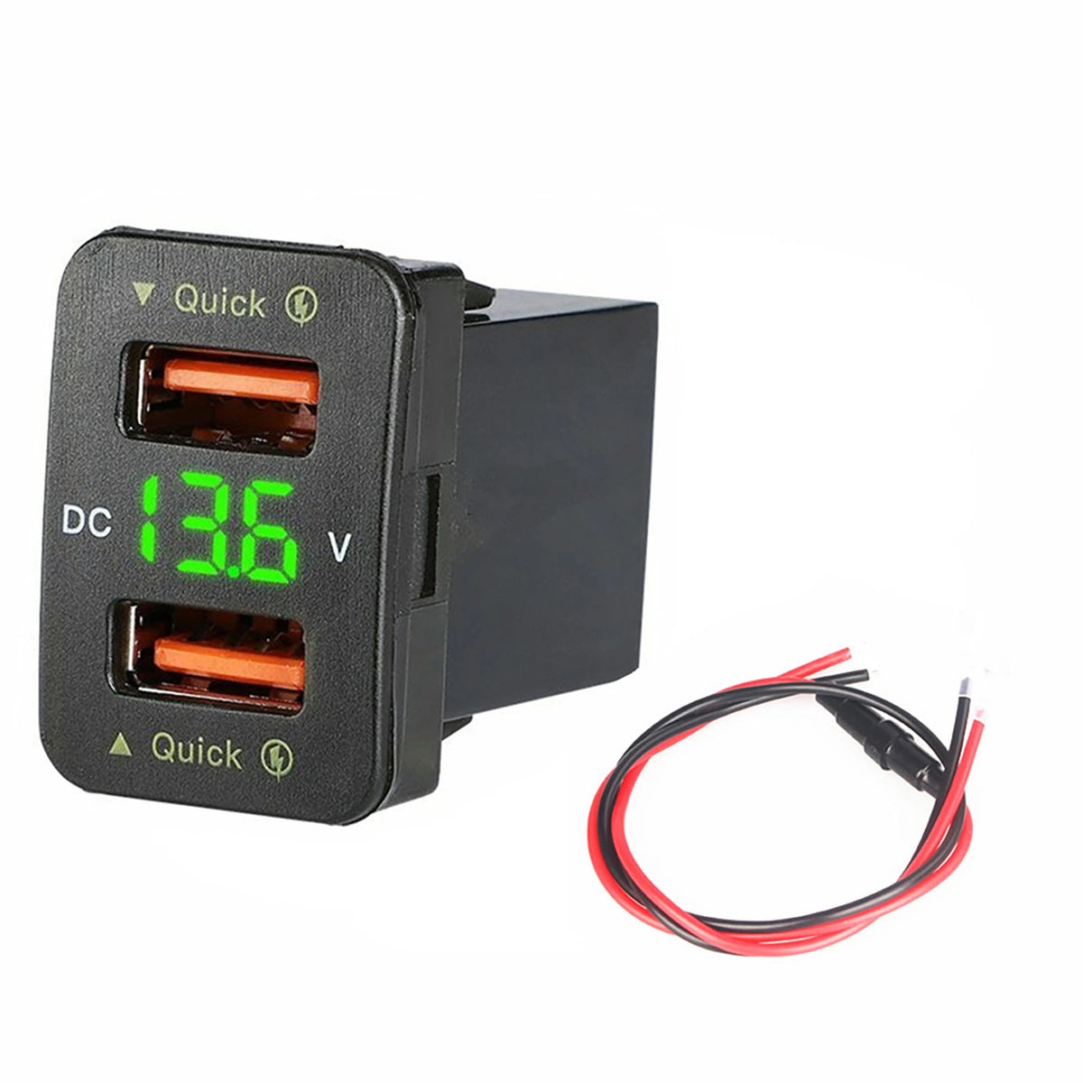 36W 2*USB Port QC3.0 Car Socket Fast Charger With Voltage Display For Toyota ee