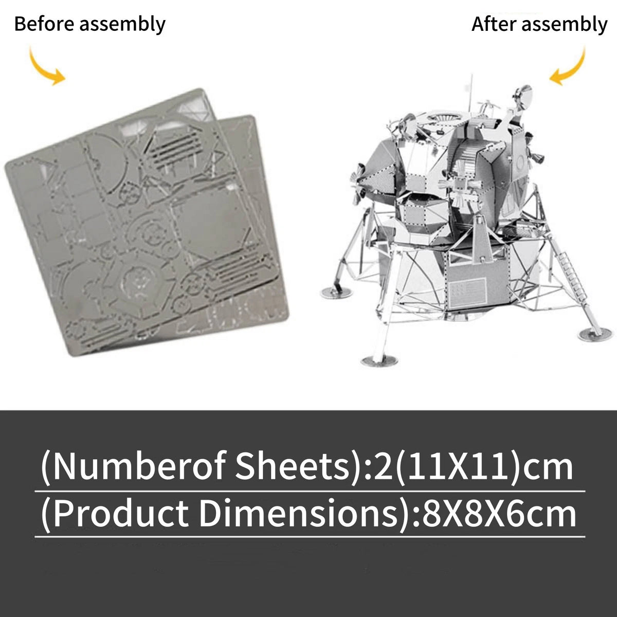 8cm DIY Metal USA Apollo Lunar Module 1/50th Scale DIY Model Kit Toy Gift