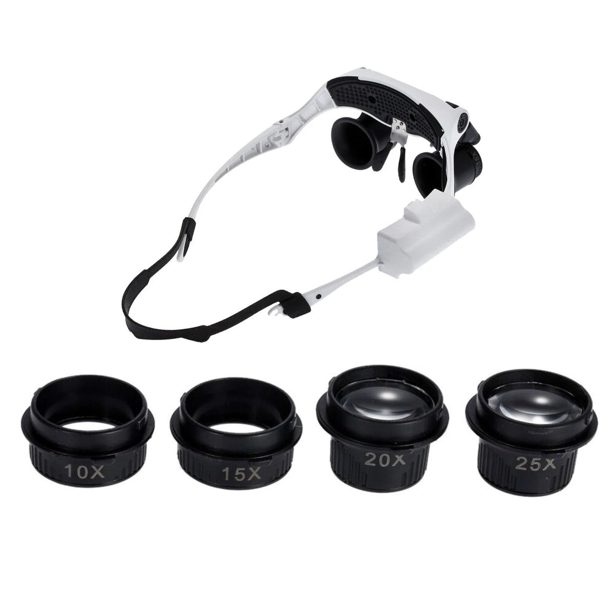 Double Eye Jewelry Watch Repair Magnifier Loupe Glasses W/ LED Light 8 Lens