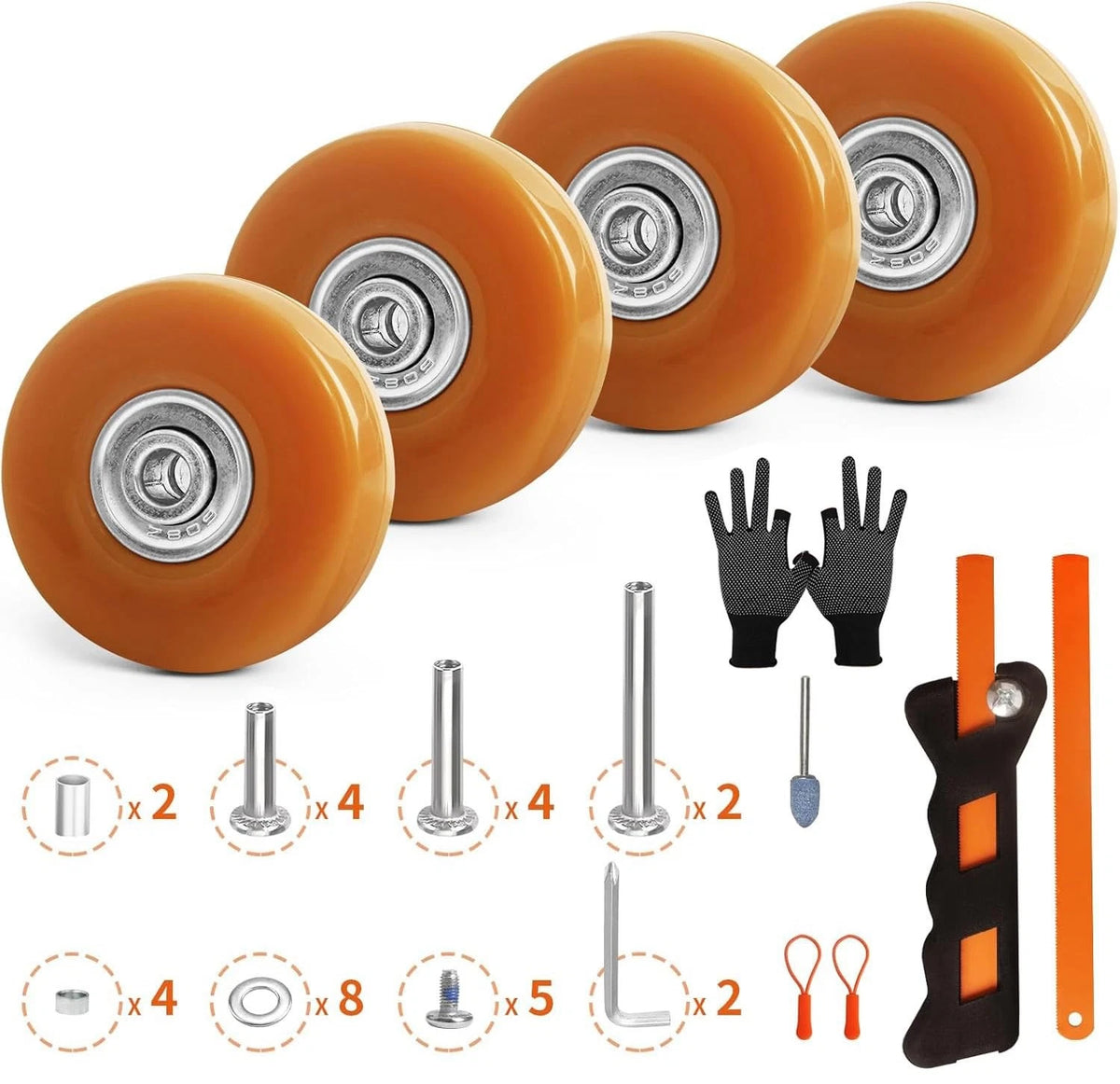 Luggage Wheels Replacement Kit 4PC Diameter 2in/50mm 50mm-Orange, Orange