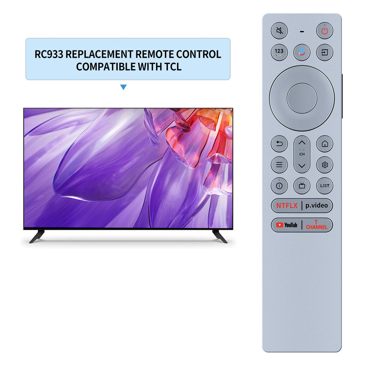 RC933 FUB1 Replace Remote Control For TCL Mini LED Smart Android TV Q10B