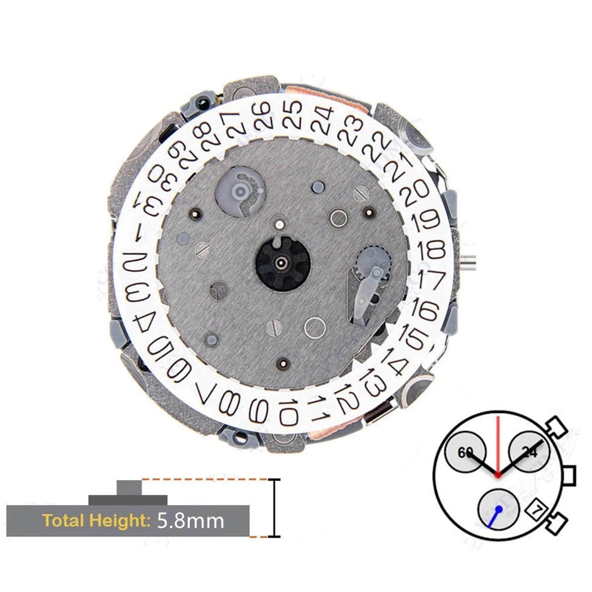 Quartz Mechanism Chronograph Watch With Date Display at 4:00 for Miyota FS00