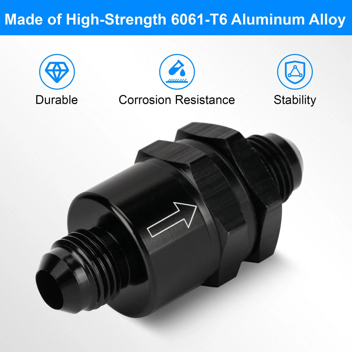 Black Aluminium -6 AN to AN6 Flare Inline Check Valve -Black