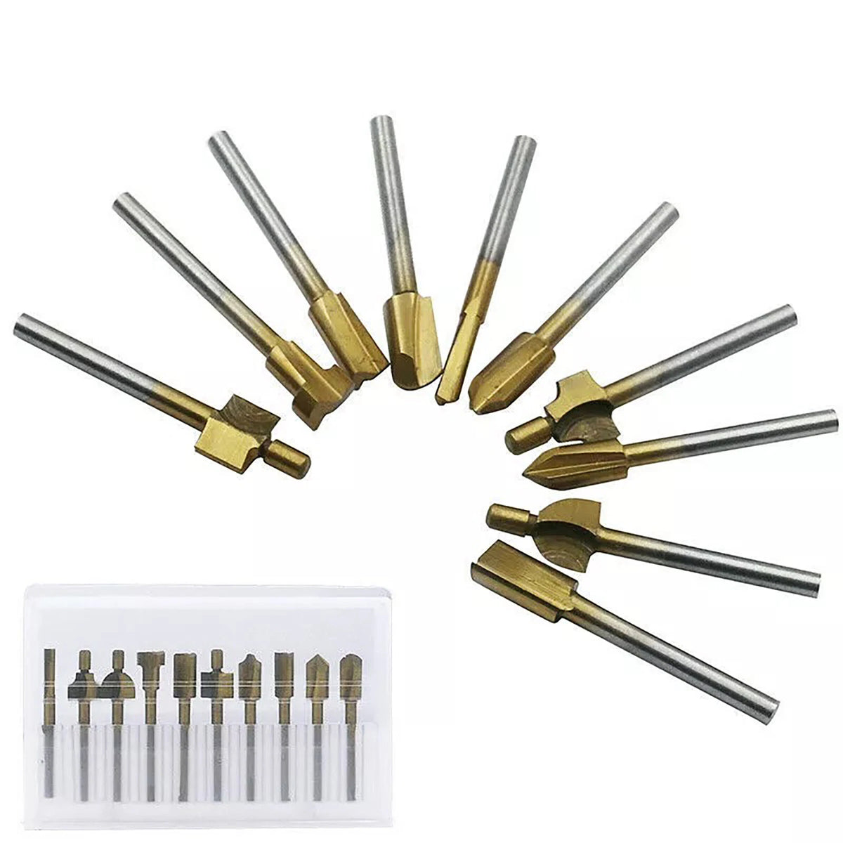 3MM Titanium Mini Hss Router Bits Trimmer Shank For Dremel Rotary Tool 10Pcs