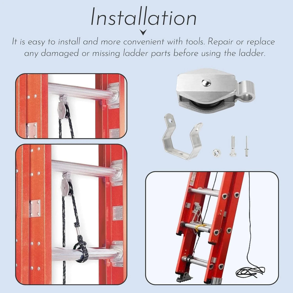 Extension Ladder Pulley Kit Replacement for Werner 31-12 Silver