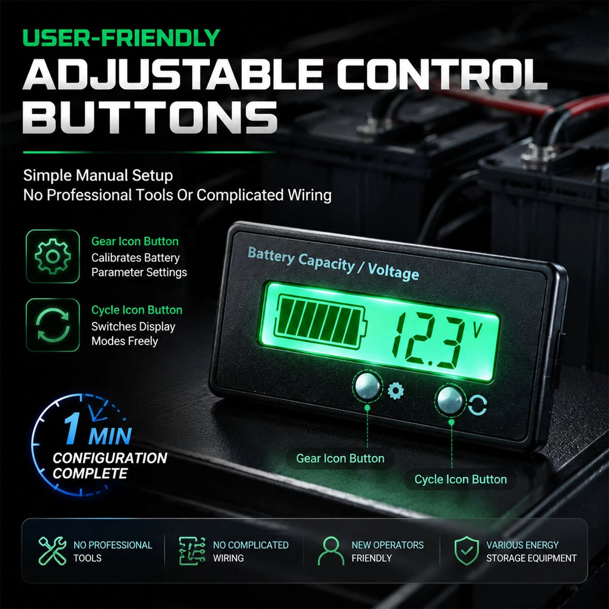 12V 24V 36V 48V Battery Capacity Indicator Reverse Polarity Protection Pre-Wired