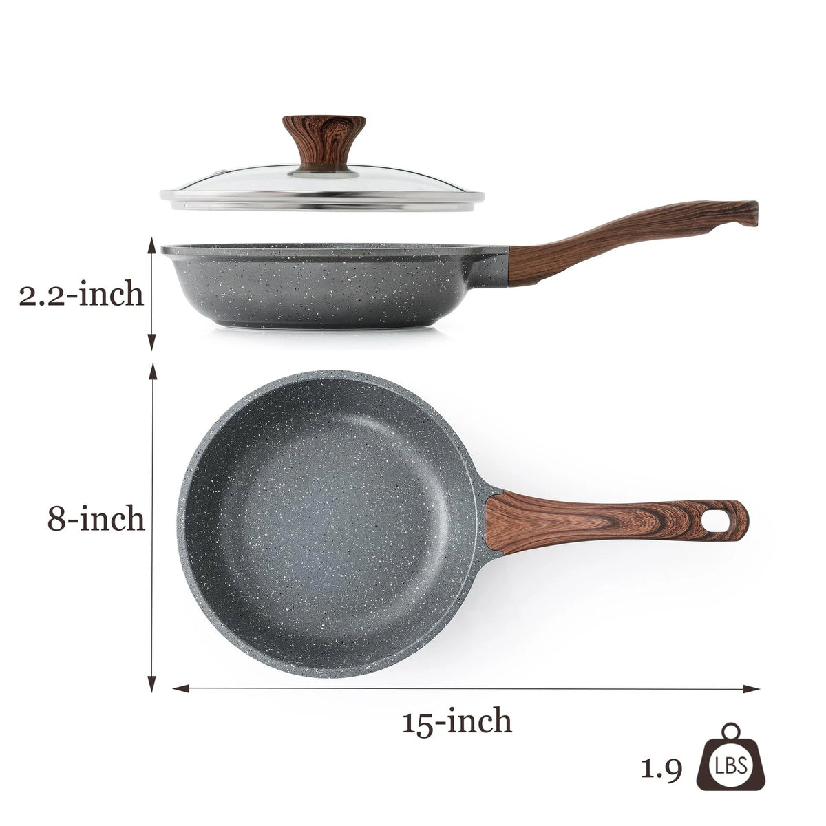 SENSARTE Nonstick Frying Pan Skillet with Lid, Omelet 8 Inch, Gray Granite