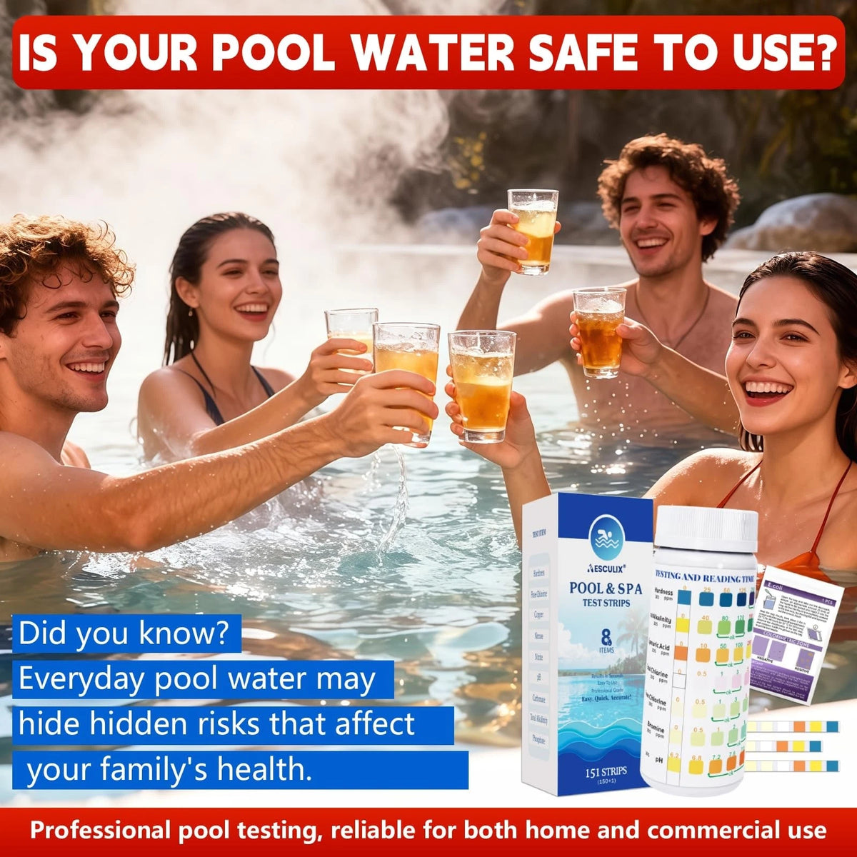 8-in-1 Pool Test Strips, 151 Strips Spa and Hot Tub Water Testing Kit, Pool...