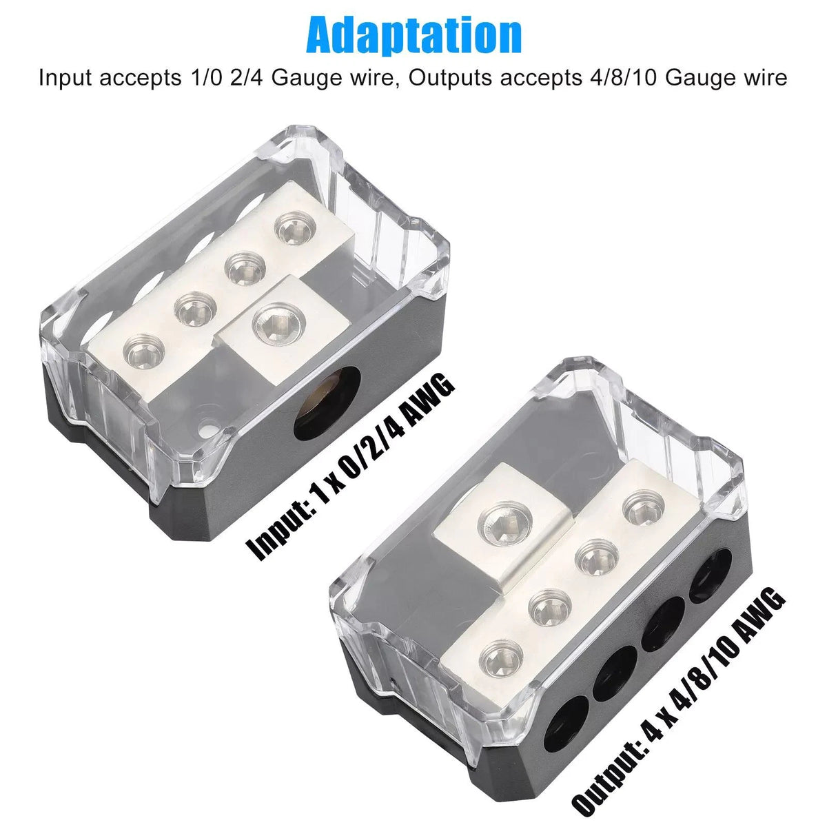 7*4.5*2.9cm 2Pcs Car Audio Power Distribution Block 0/2/4 AWG Input