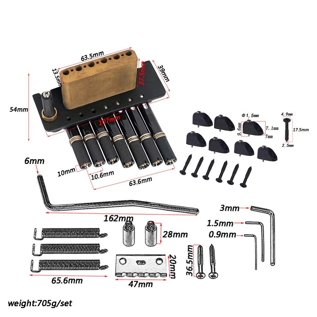 Alnicov 7 String Headless Guitar Bridge Tremolo System with Tailpiece Black