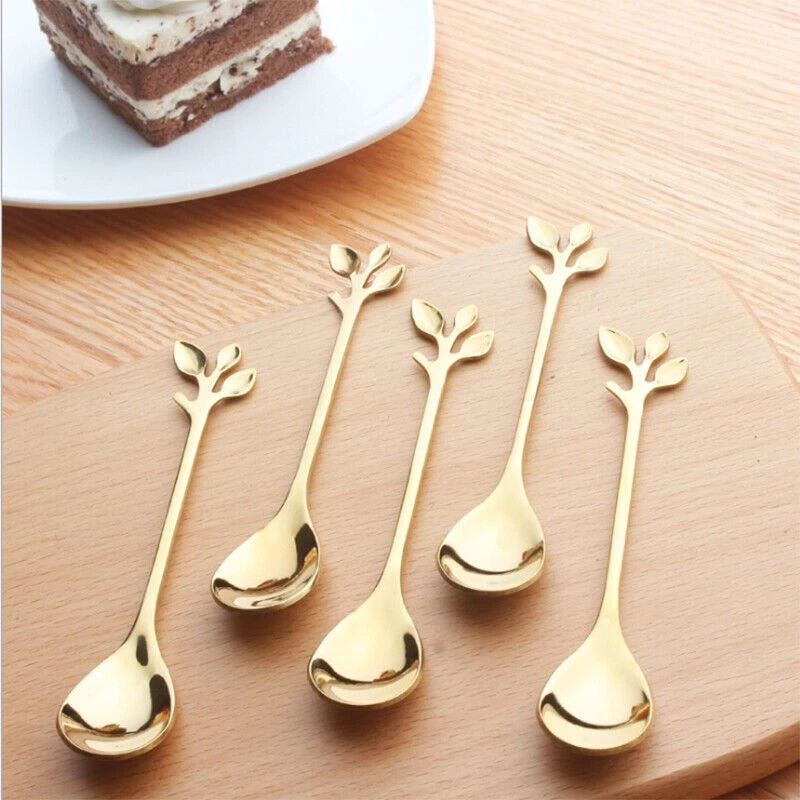 10Pcs Stainless Steel Spoon Branches Leaf Spoon For Kitchen Tableware Ornament;