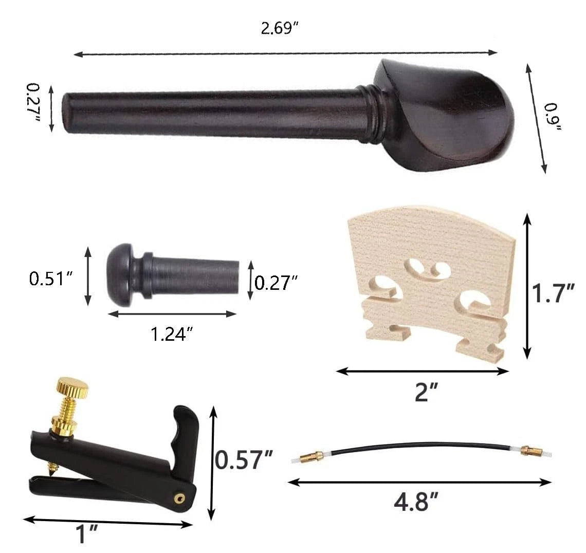 TUOREN 4/4 Violin Parts Fine Tuners Tuning Pegs Sound Post Tailgut Full size