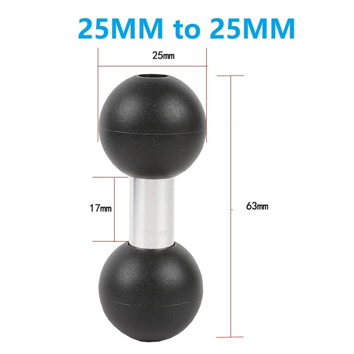 25mm to 25mm Double Ball Joint Adapter Flexible For Brackets Black
