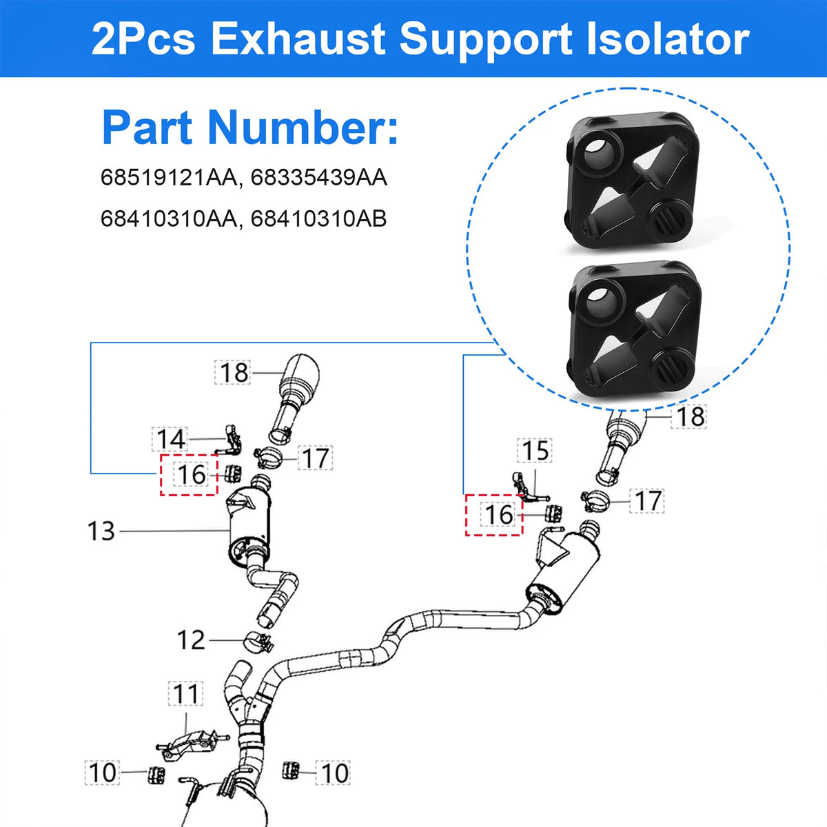 Ram 1500 exhaust support isolators, pair | 68519121AA