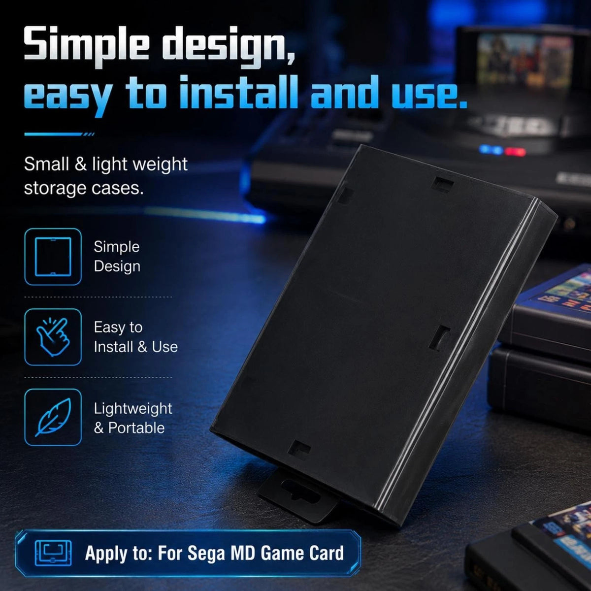 ABS Black Portable Box Storage Case Replacement For Sega Genesis Game Card