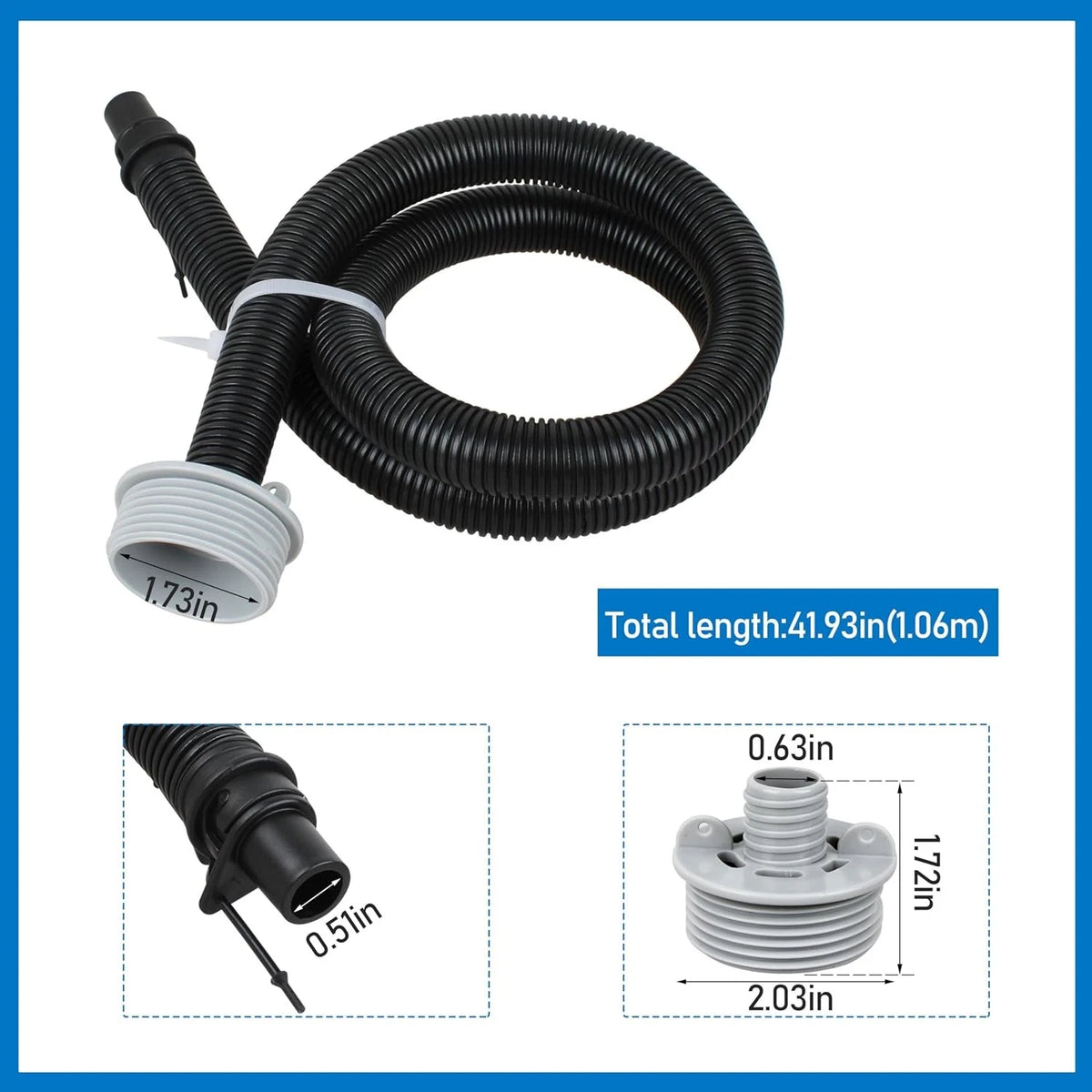 P6931 Hot Tub Air Inflation Hose Pool Hoses for Coleman, Intex,Portable Black