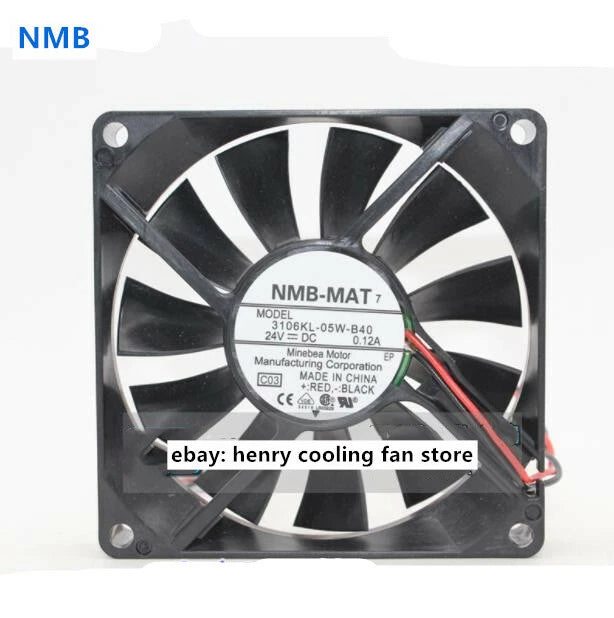NMB 3106KL-05W-B40 DC24V 0.12A 80*80*15mm 2pin Slim Cooling fan Ball bearing