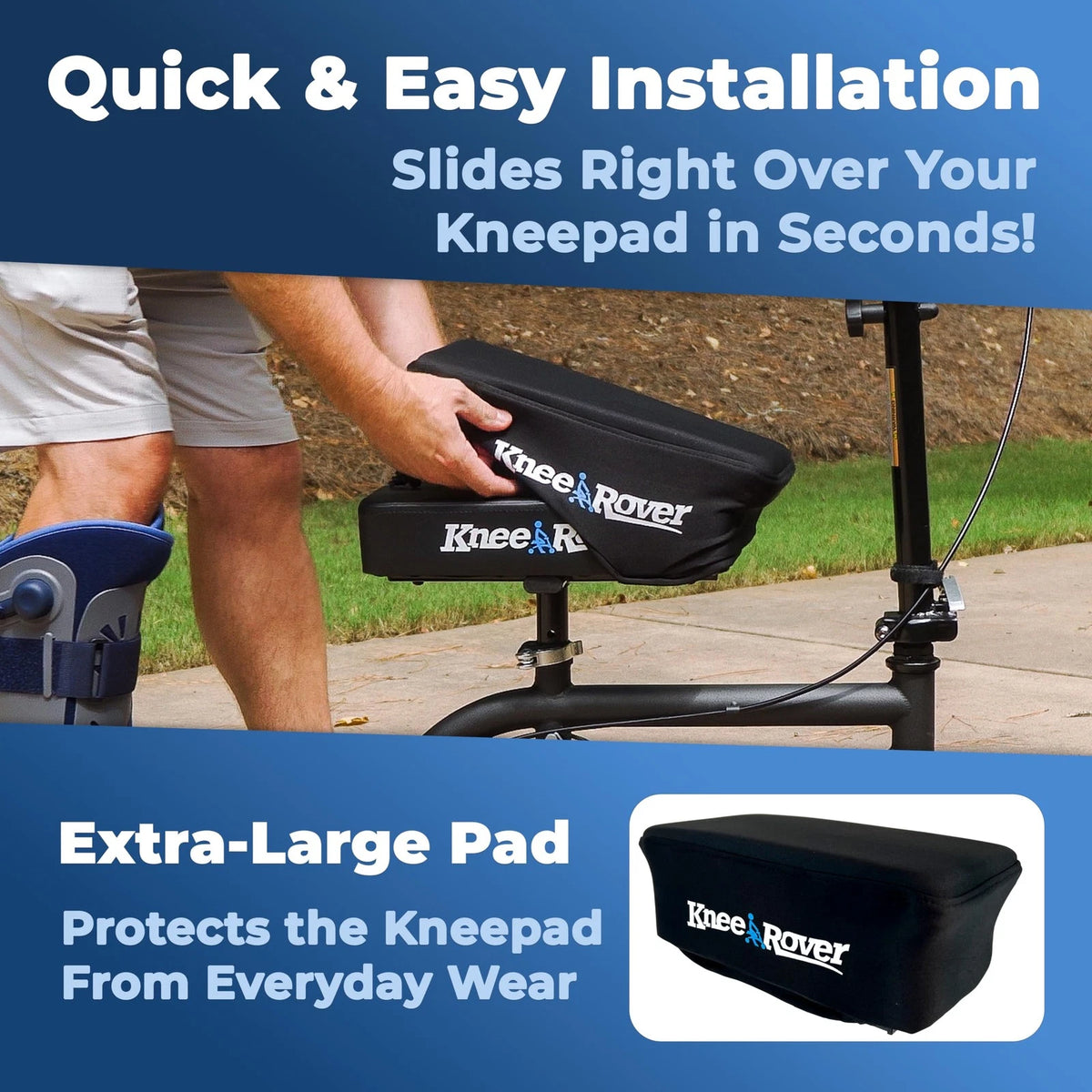 KneeRover Memory Pad Knee Scooter Cover Cushion - 13” x 7” x 4”, Black