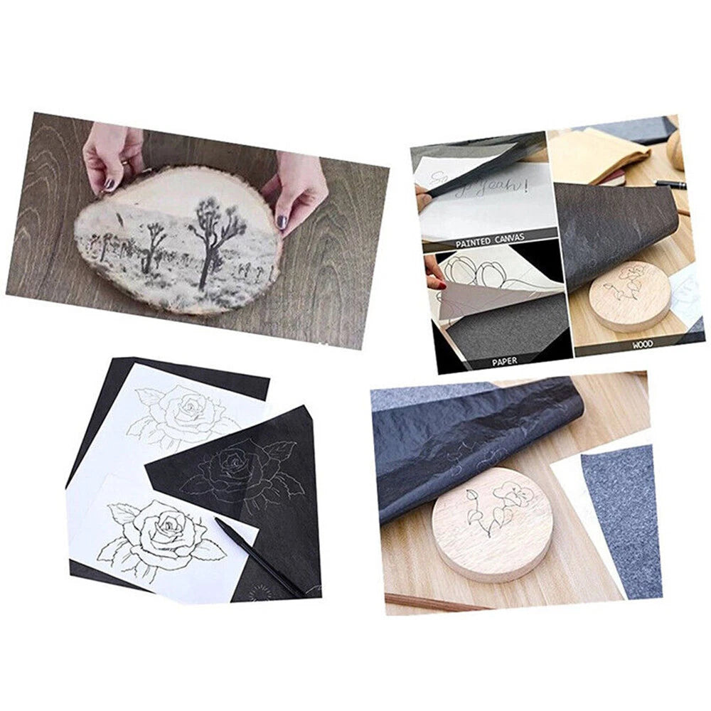 100 Sheets Black Carbon Transfer Tracing Graphite Paper for Wood Carving Canvas