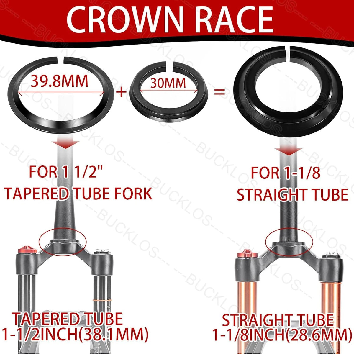 BUCKLOS 1-1/8 Bike Headset MTB Threadless 34 44 44-55mm, 44-55mm-Black