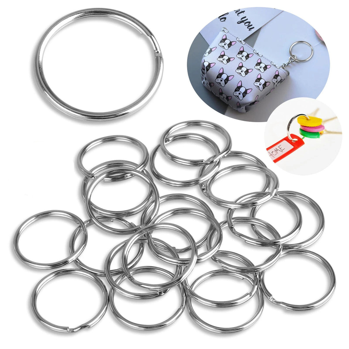 100PCS Key Rings 1 Inch Metal Keychain Flat Rings Split Keyring Accessories